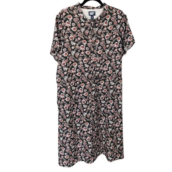 Lands' End Paisley Floral Short Sleeve Button Front Midi Dress Size Large 14/16 - Picture 1 of 7